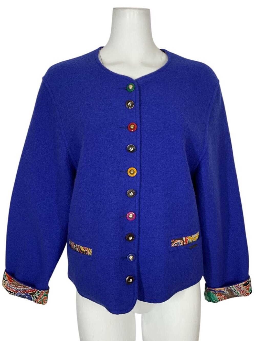 Geiger Austrain Boiled Wool Cardigan Jacket 40 Blue Fall Fashion Grandma Core